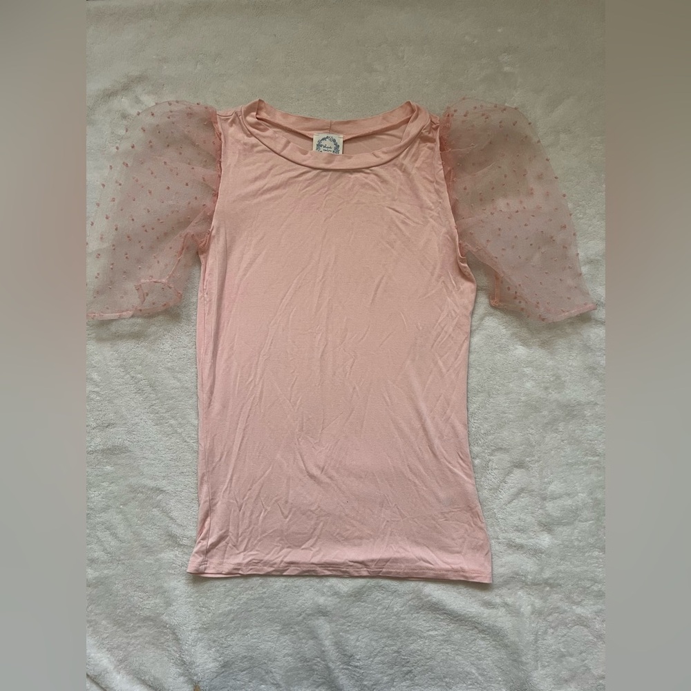 Peach puff sleeve blouse XS